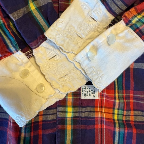 Ralph Lauren Red & Blue Plaid Button-Down with White Lacey Collar and Cuffs - Picture 8 of 11
